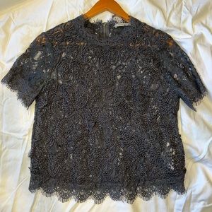 Zara Black Lace Short-Sleeve Blouse